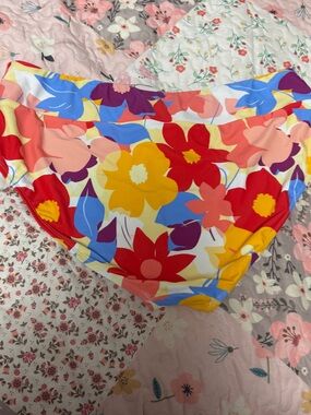Time and Tru Floral Swim Bottoms in Red, Yellow, Pink and Cream